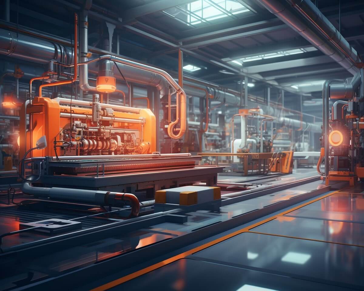A manufacturing industry 4.0 facility with a lot of machinery in it.