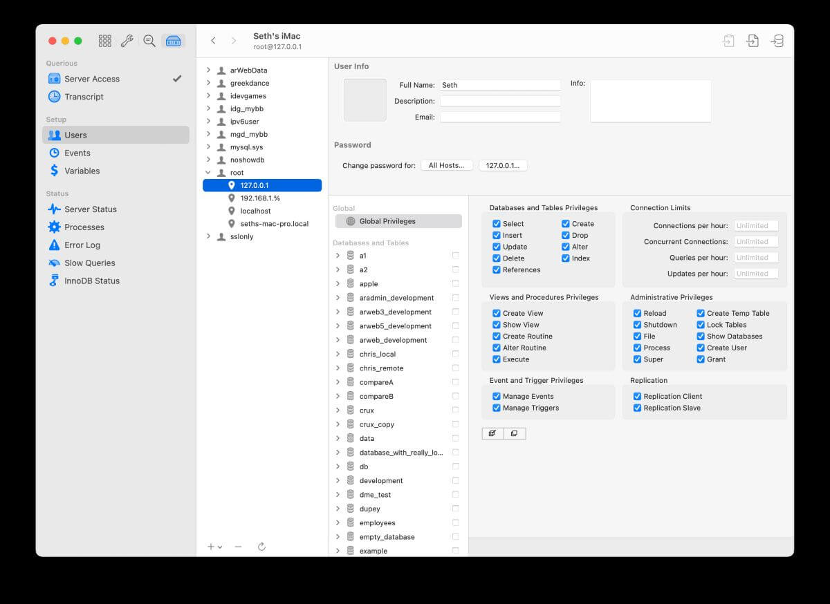 Querios Mac Database Management System Software GUI