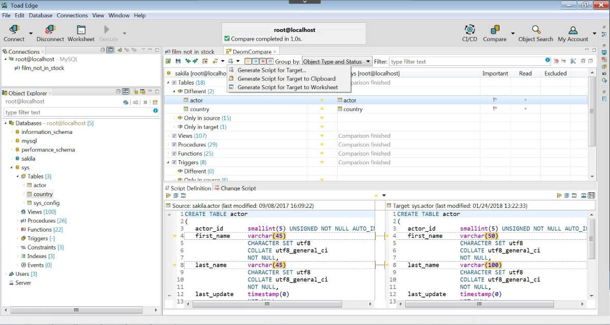 A screen shot of a computer screen showing Toad Edge software for MySQL Database Design.