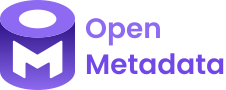Open metadata logo on a purple background for an open-source data catalog platform.