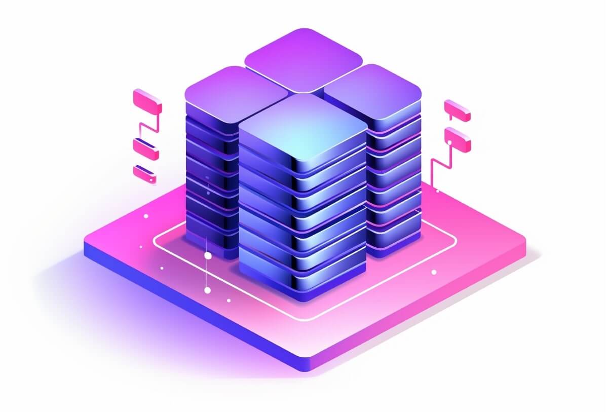 An isometric image of a data storage tower representing Business Intelligence and Predictive Analytics.