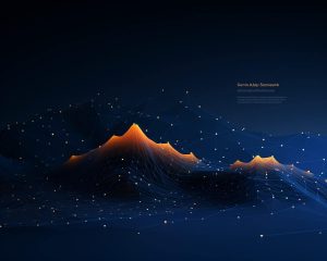 A blue and orange background with lines and dots, ideal for showcasing your Data Strategy.