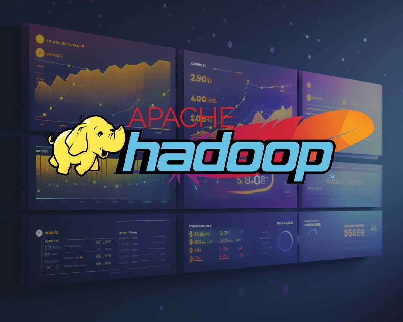 The logo for Apache Hadoop, a business intelligence tool for big data processing, displayed on a screen.